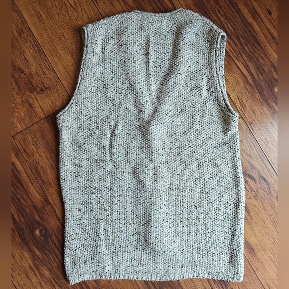 Oatmeal Knit Vest Cape Isle Knitters Large Button Up Marled Sleeveless V-neck - Picture 2 of 3